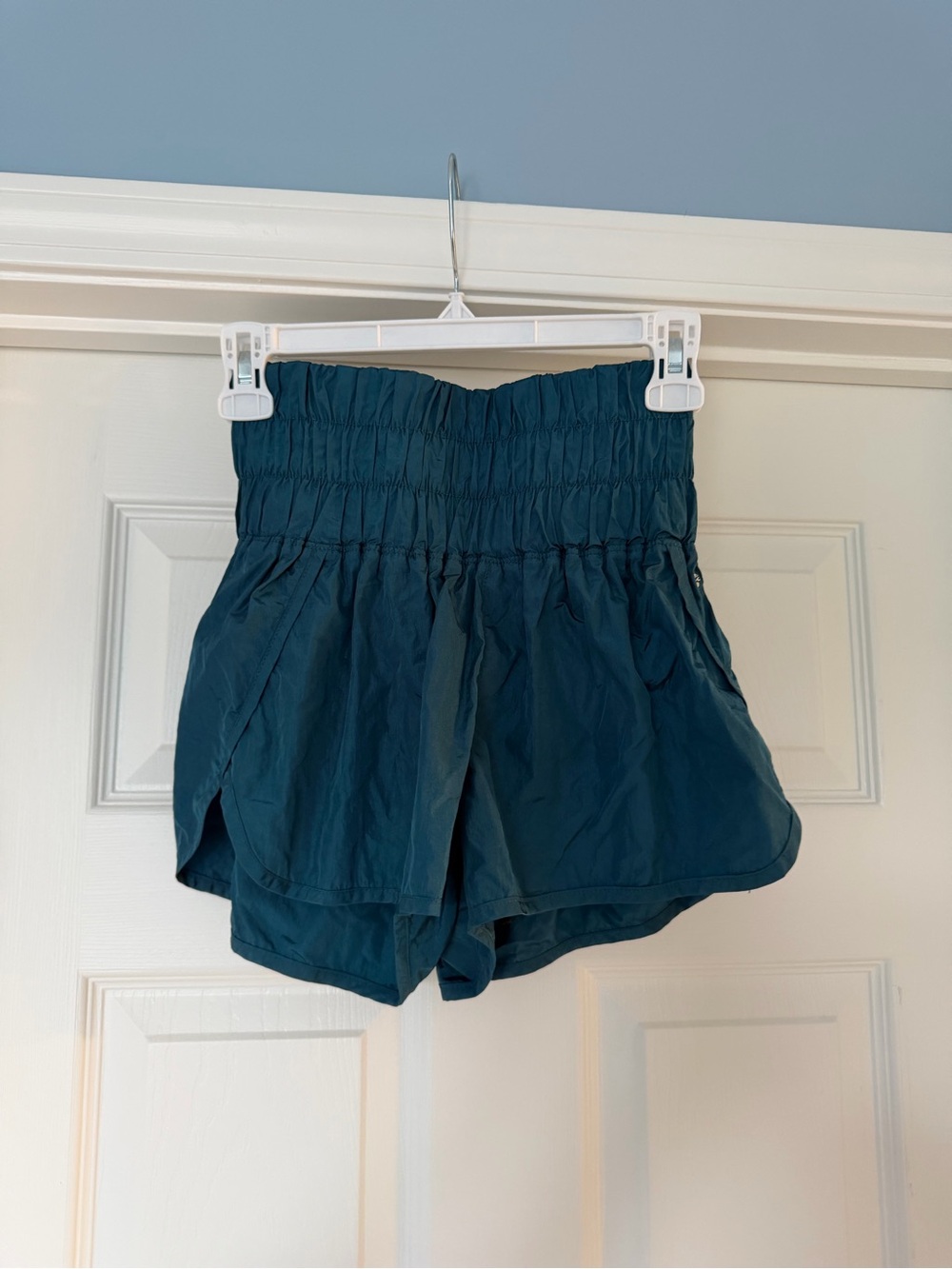 Free People Teal Smocked Waist Athletic Shorts